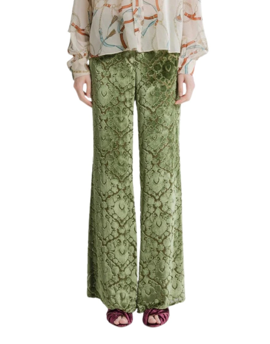 Forte Forte Leaf Green Floral Viscose-Blend Straight-Leg Pants