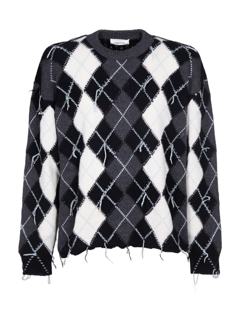 Atomo Factory Hand-Knitted Argyle Virgin Wool Pullover