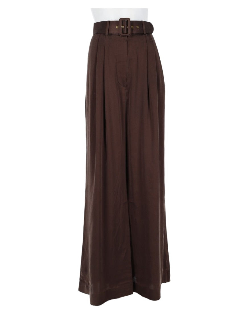 Zimmermann High-Waist Brown Silk Trousers With Matching Belt