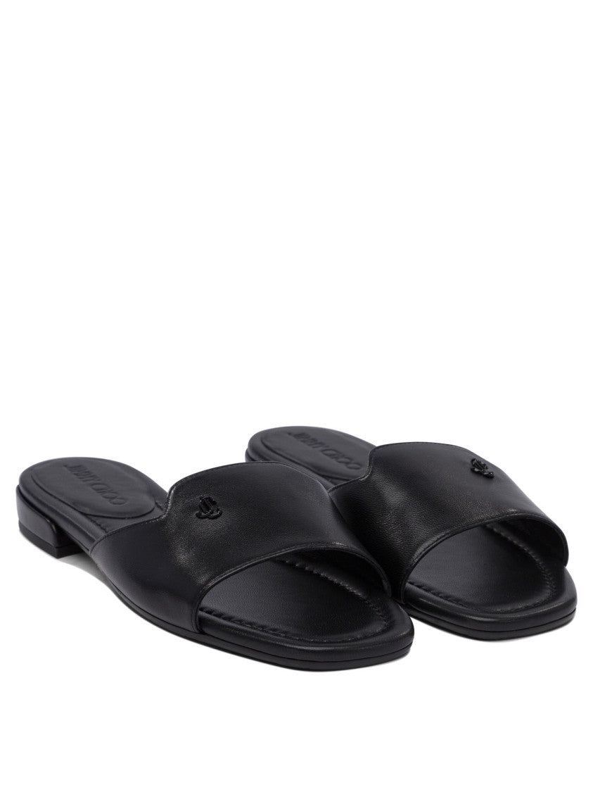 Jimmy Choo Black Leather And Rubber Sandals
