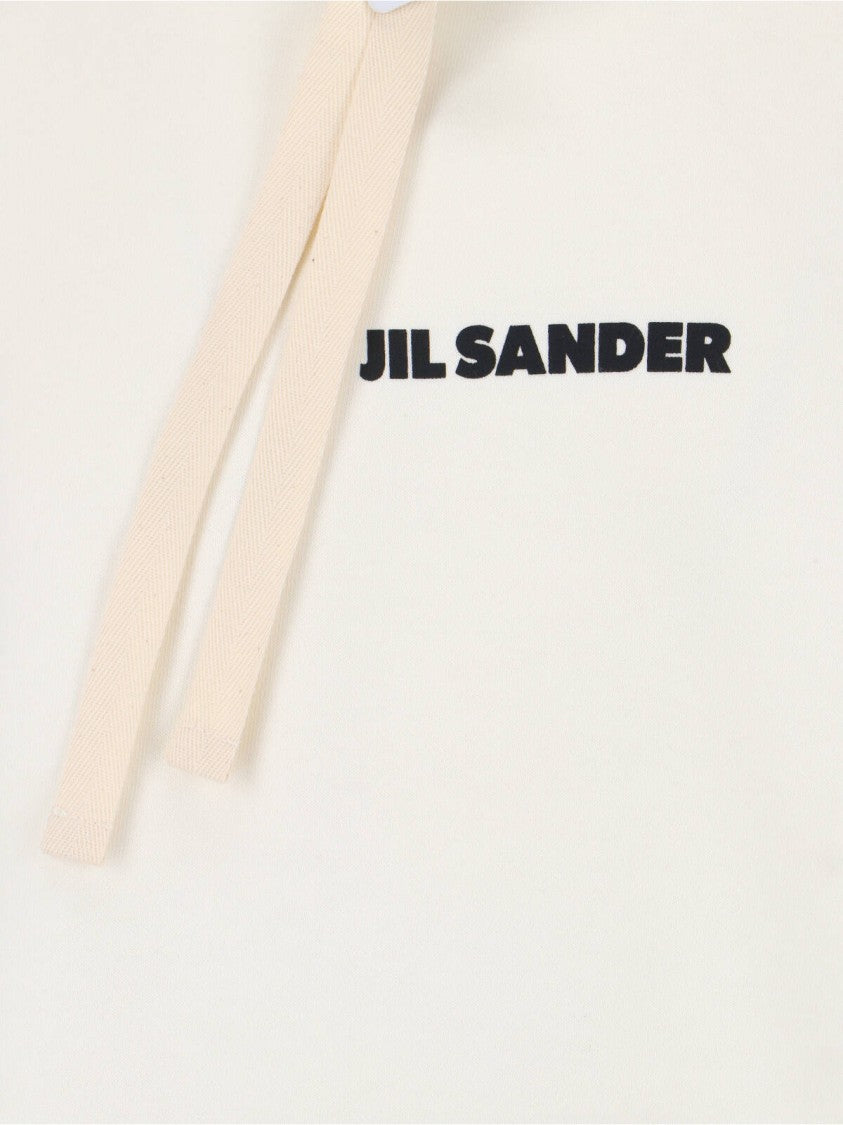 Jil Sander White Cropped Contrast Logo Cotton Hoodie