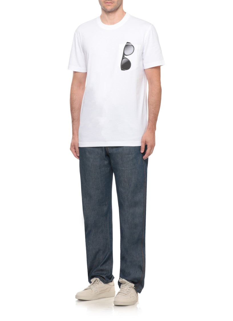 Moschino White Sunglasses Print Chest Pocket Cotton T-Shirt