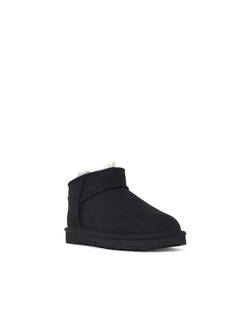 Ugg Black Classic Ultra Mini Plush Lined Nubuck Boots