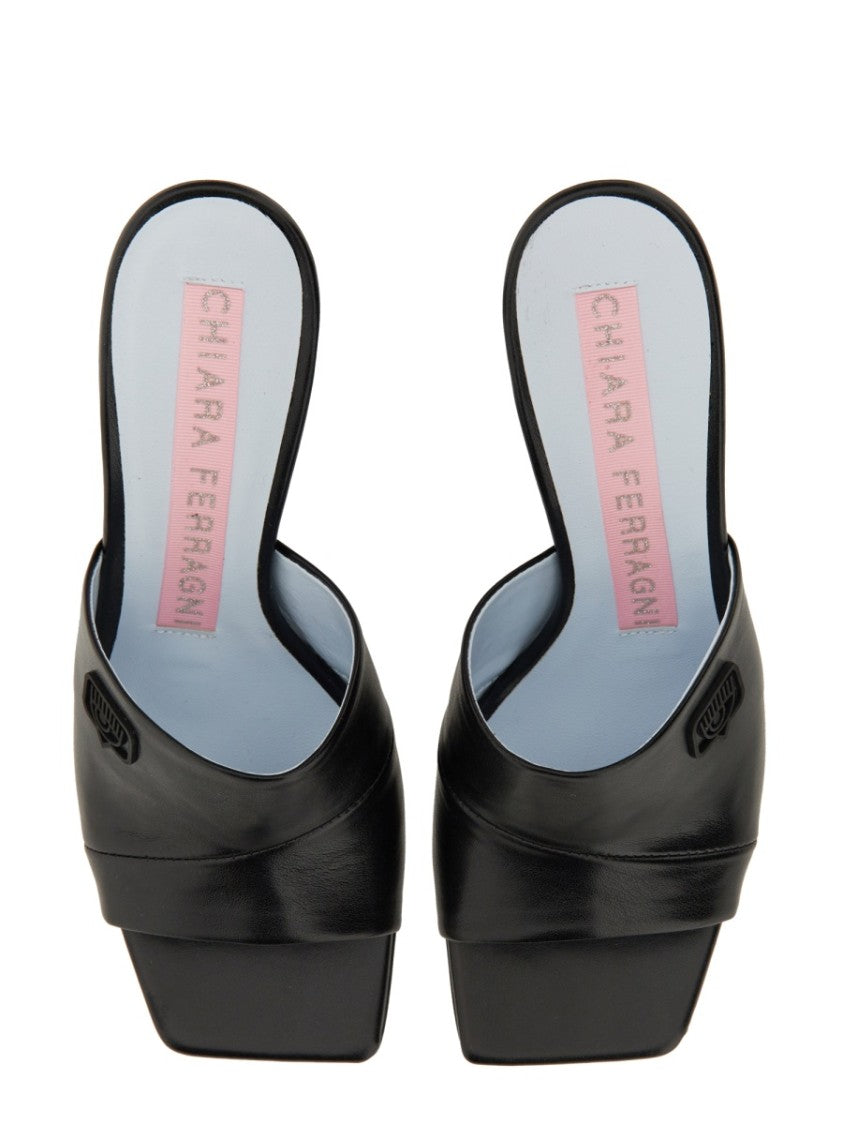 Chiara Ferragni Black Leather Sandal