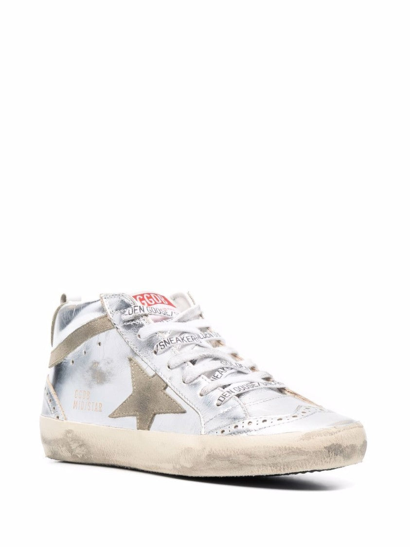 Golden Goose Metallic Leather Suede Mid-Top Sneakers