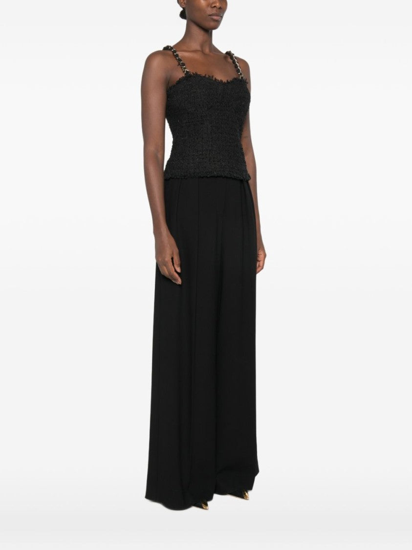 Balmain Tweed Chain-Link Cropped Top - Black