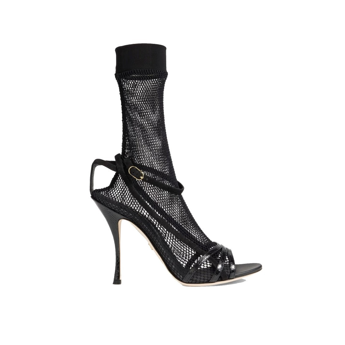 Dolce & Gabbana Fishnet Mesh Sandals With Croc-Effect Texture