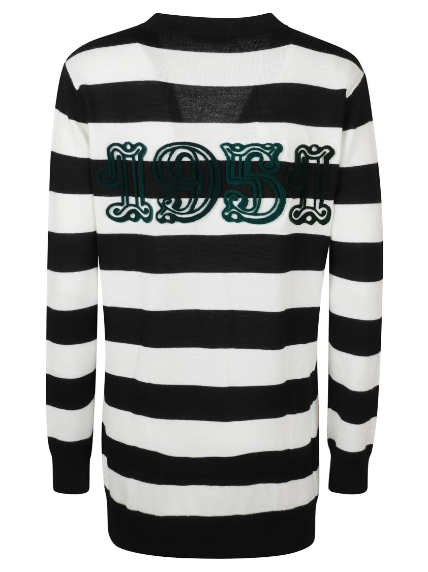 Max Mara Bold Black And White Striped V-Neck Sweater With Button-Down Front