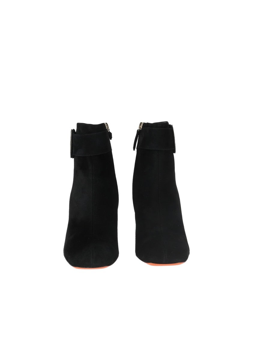 Santoni Newmarta Metallic Buckle Soft Suede Ankle Boots