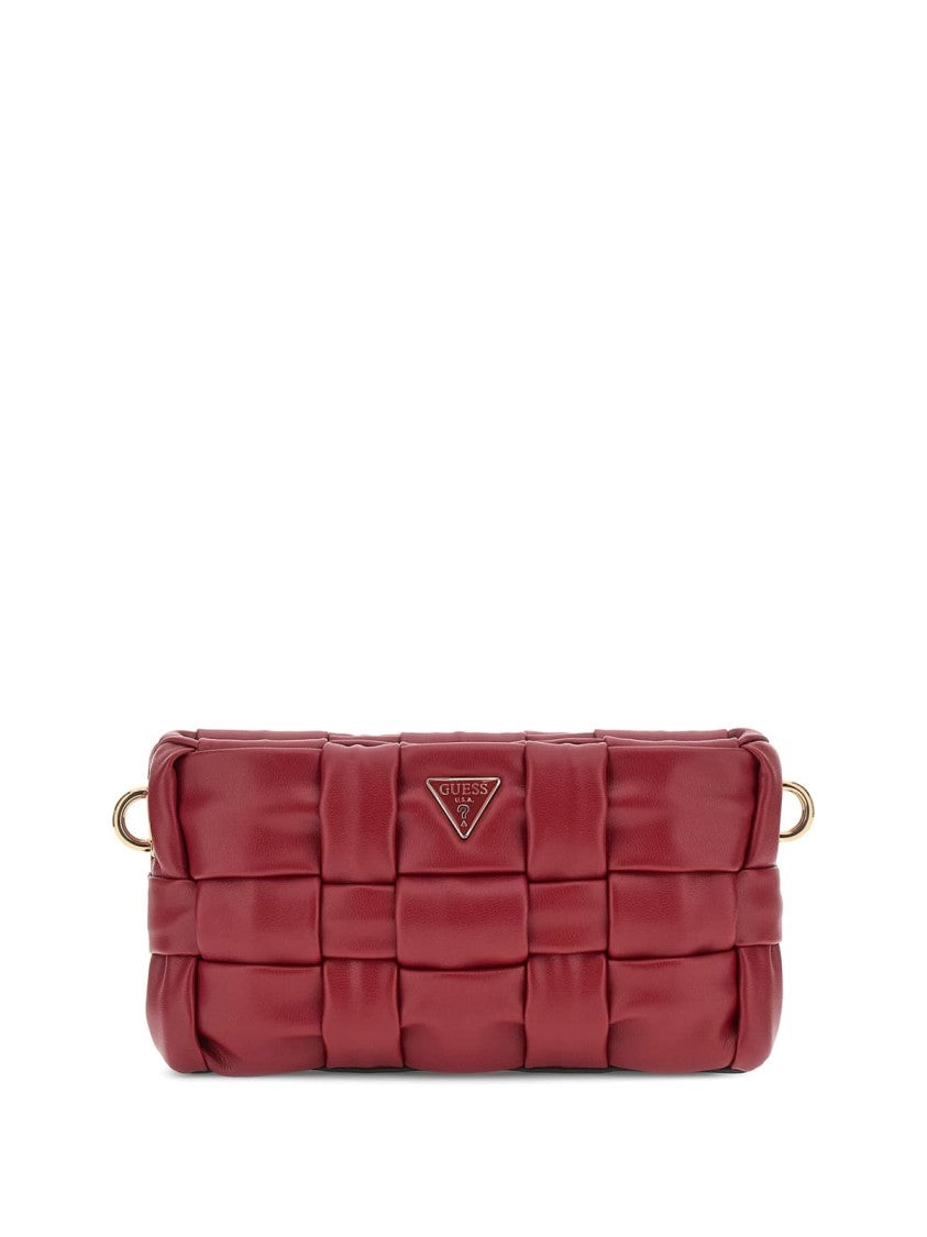 Guess Quilted Burgundy Shoulder Bag With Gold-Tone Hardware