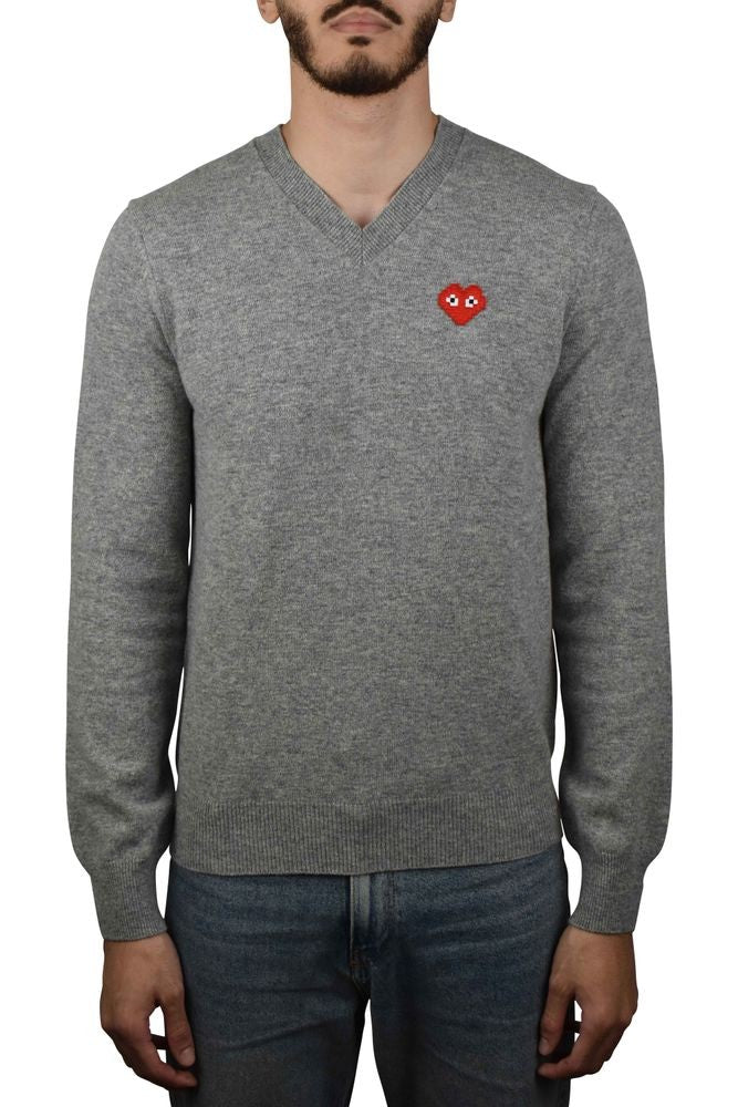 Comme Des Garçons V-Neck Grey Wool Sweater
