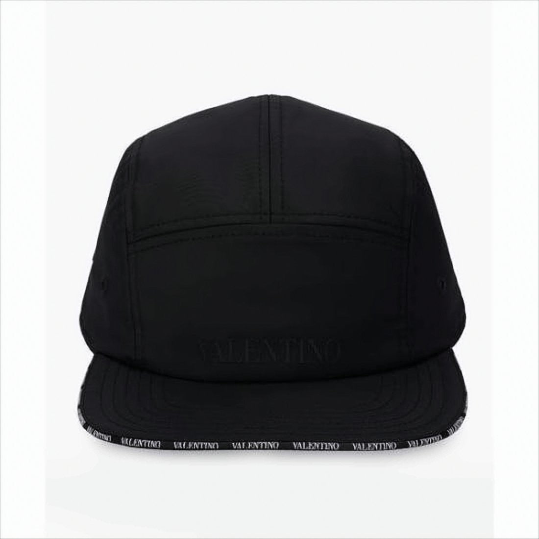 Valentino Structured Black Cap With Logo Print And Embossed Detailing