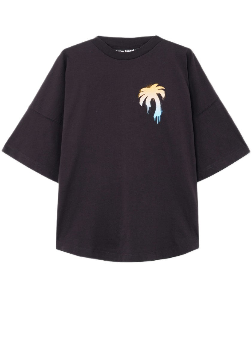 Palm Angels Oversized Black T-Shirt With Graphic Palm Tree Design