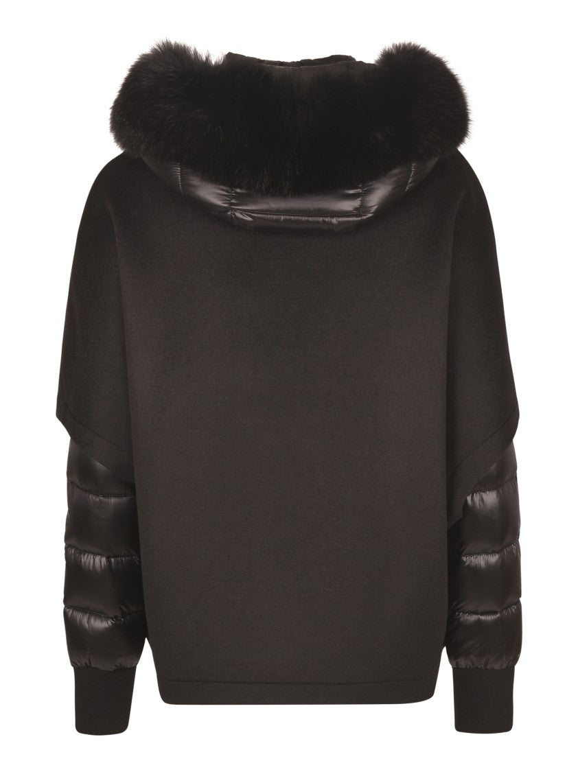 Moorer Short Cape Jacket With Detachable Quilted Inner And Fur Trim