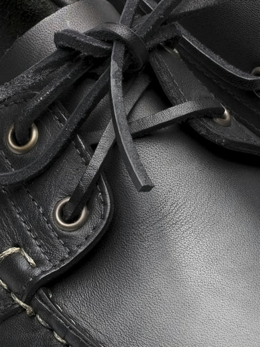 Paraboot Smooth Black Leather Loafers With Detailed Stitching