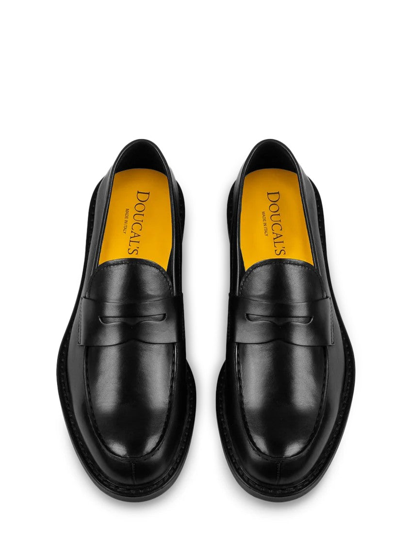 Doucal's Penny Loafers In Polished Black Leather