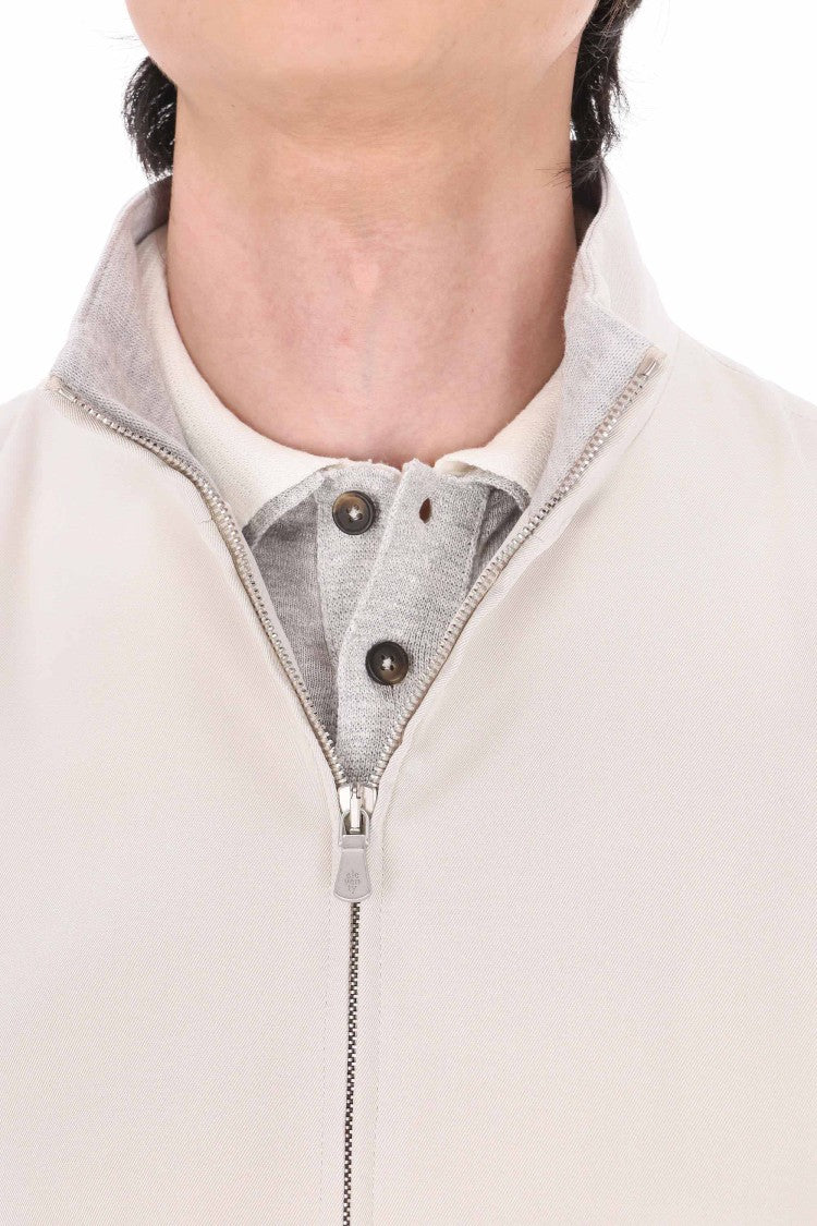 Eleventy Ivory Pure Silk Bomber Jacket