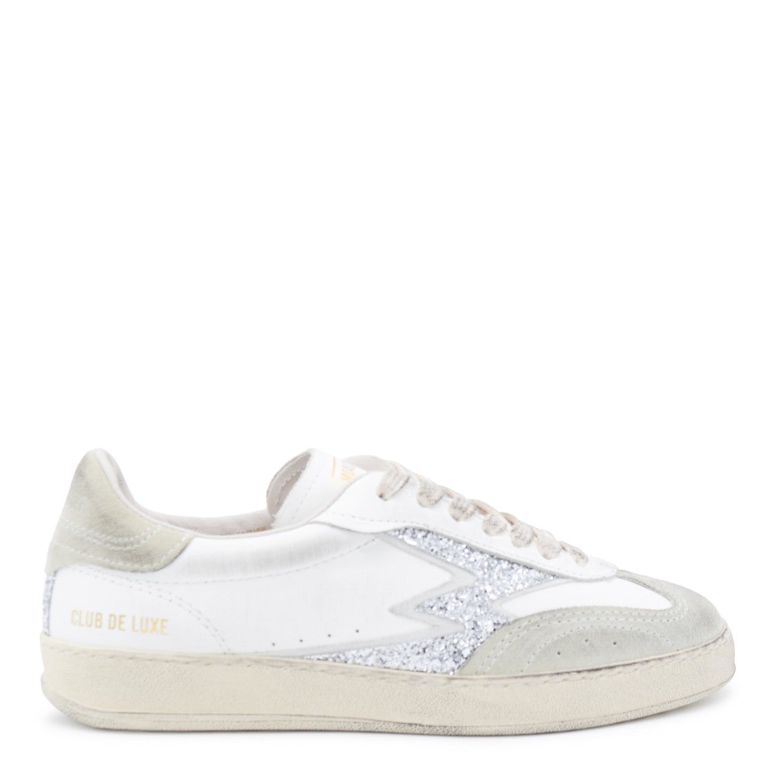 Moaconcept Silver And White Leather Sneakers From Moaconcept Featuring Round Toe, Laces Fastening, Logo Print And Rubber Sole.