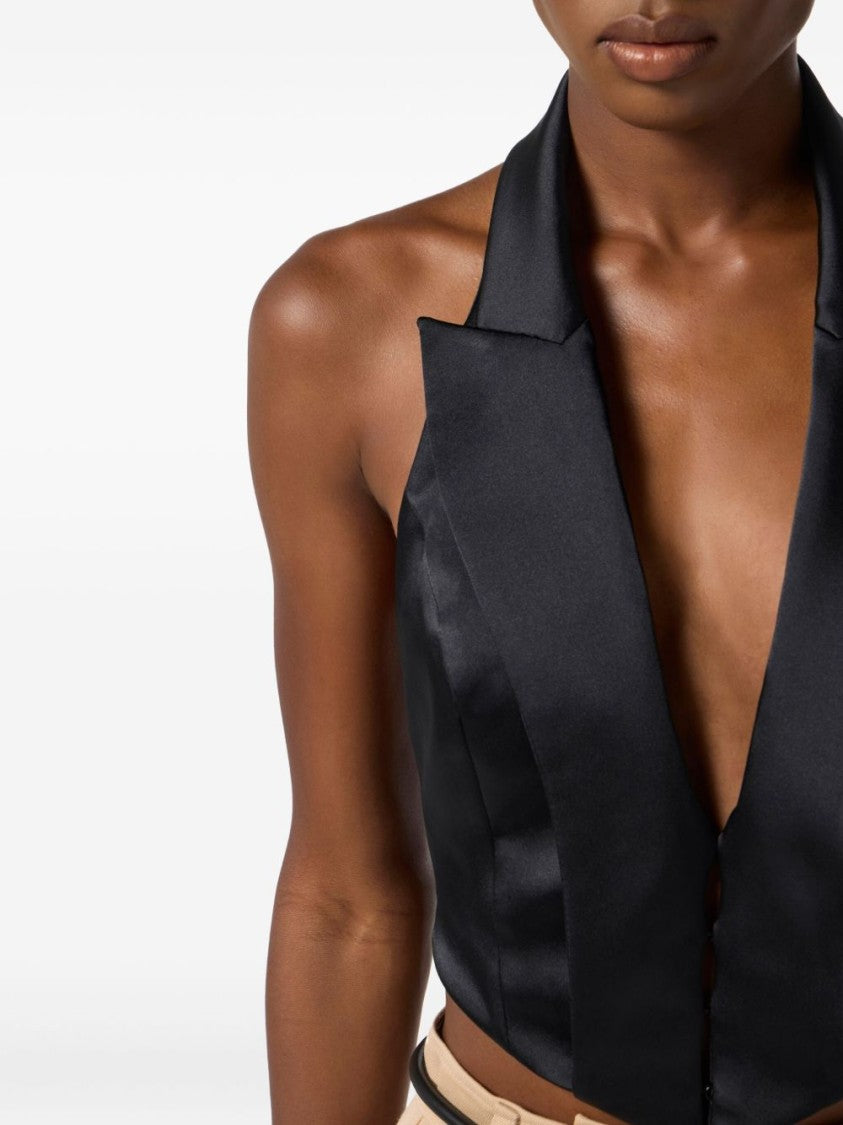 Elisabetta Franchi Cropped Black Jacket With Deep V-Neckline