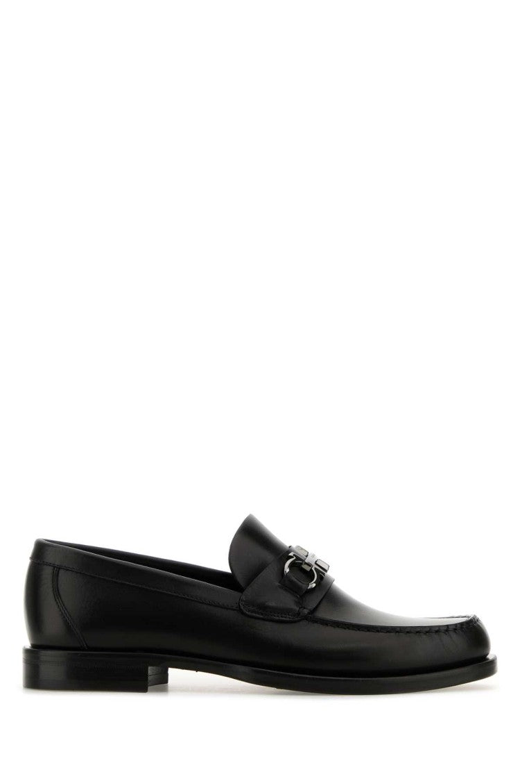 Salvatore Ferragamo Black Leather Loafer With Metallic Bit Detail