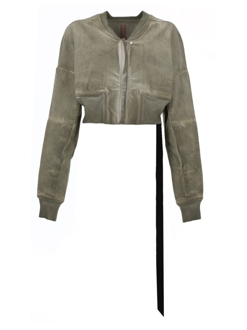Drkshdw By Rick Owens Denim Flight Cropped Knit Rib Bomber Jacket