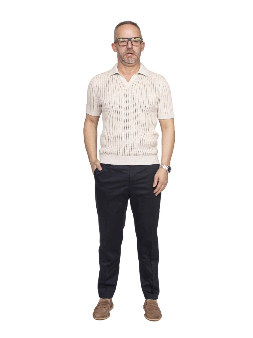 Mauro Ottaviani Textured Vertical Stripe Buttonless Polo Shirt