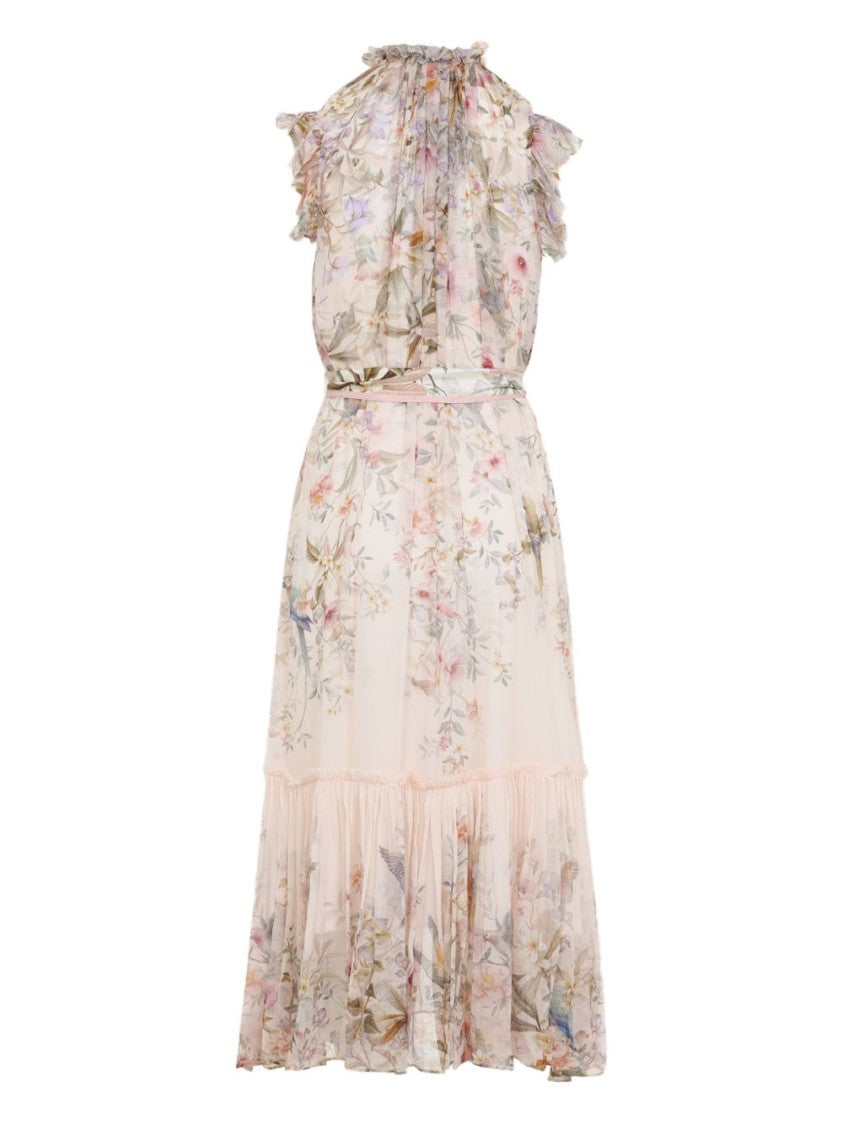 Zimmermann Romantic Floral Midi Dress With Ruffled Details