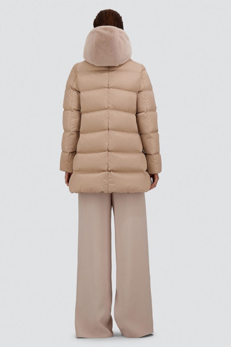 Herno Beige Polyester Fur-Trim Hooded Puffer Jacket