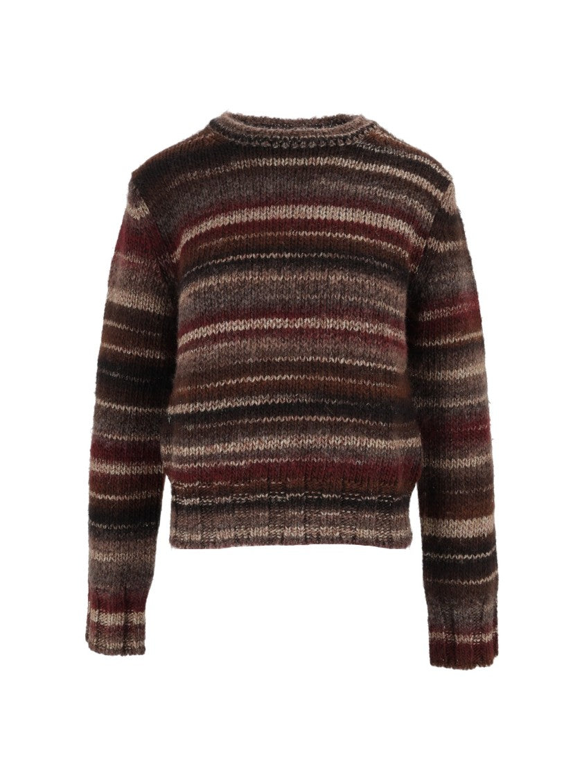 Kangra Cashmere Horizontal Striped Printed Yarn Crewneck Sweater