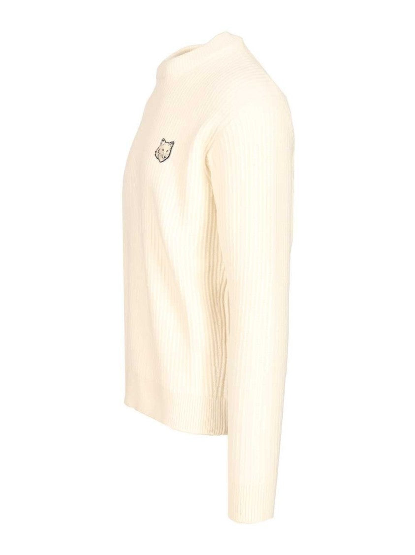 Maison Kitsuné Classic Round Neck White Sweater With Soft Texture
