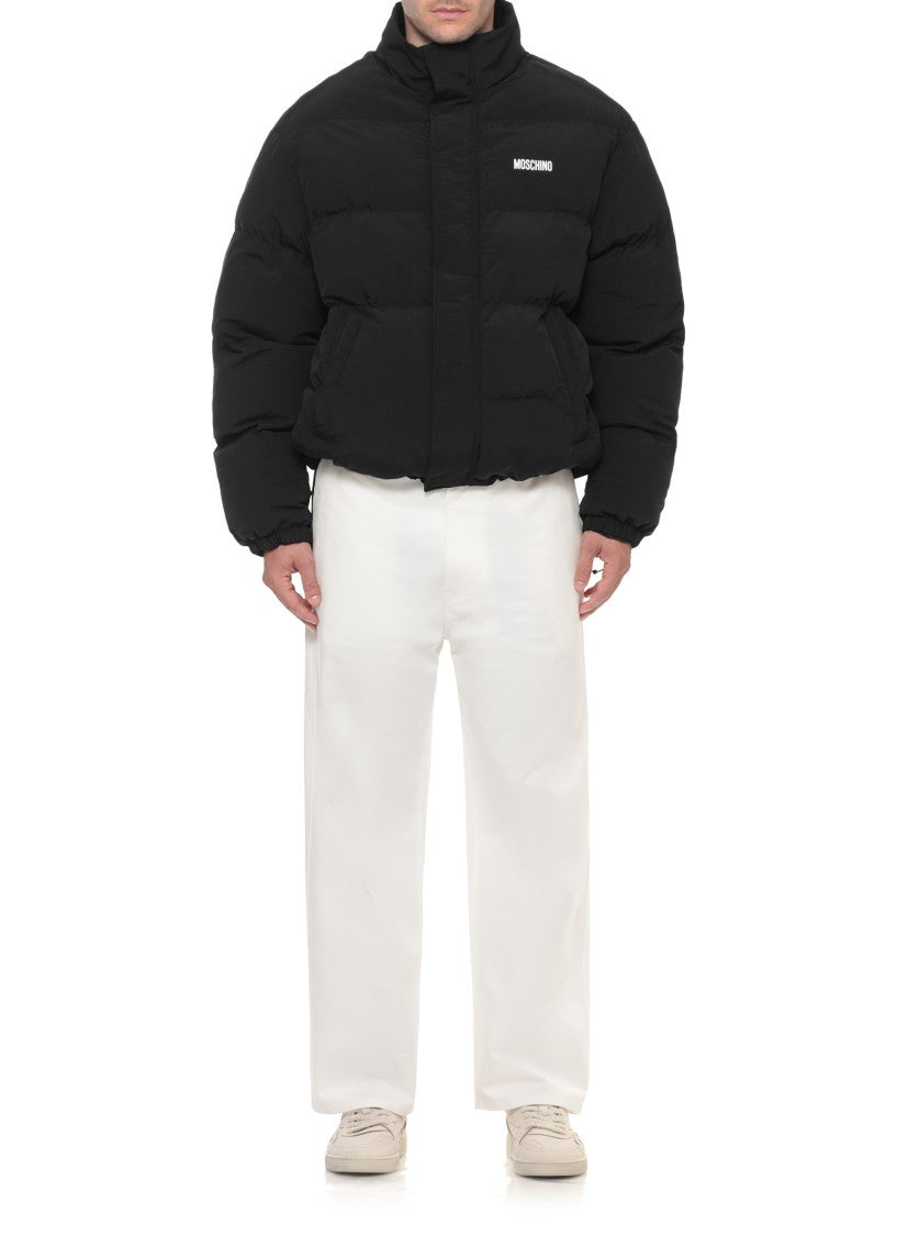 Moschino Black High Collar Drawstring Hem Short Padded Down Jacket