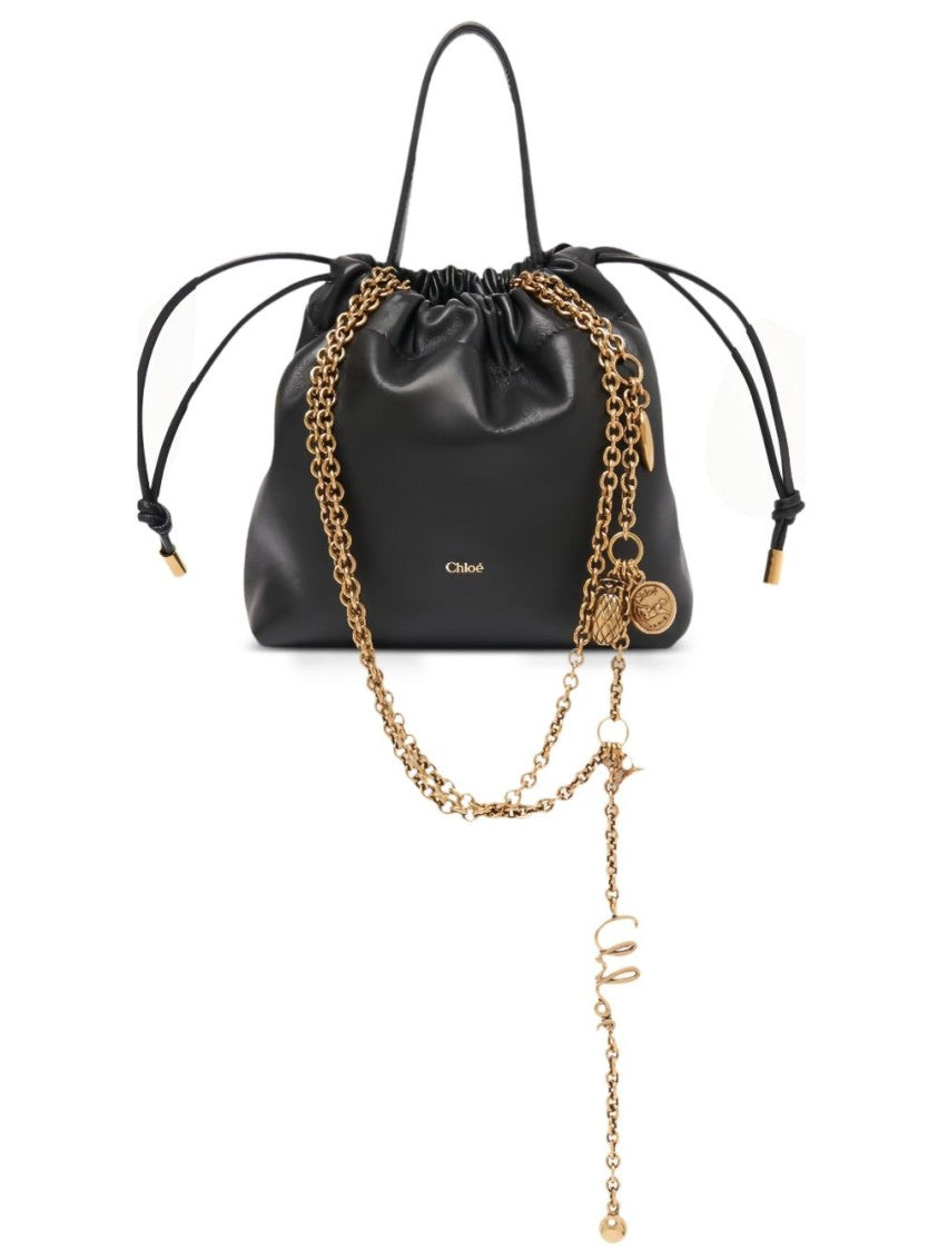Chloé Gathered Black Leather Charm Handbag