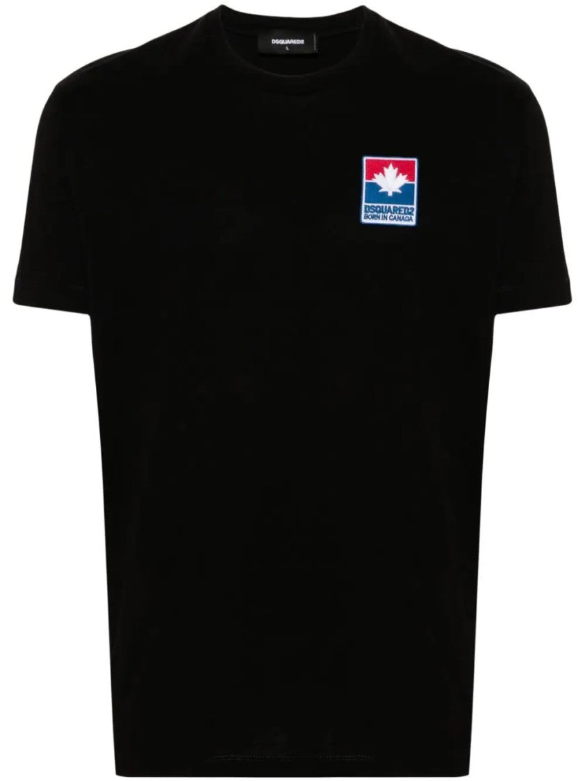Dsquared2 Black Cotton T-Shirt With Logo Patch