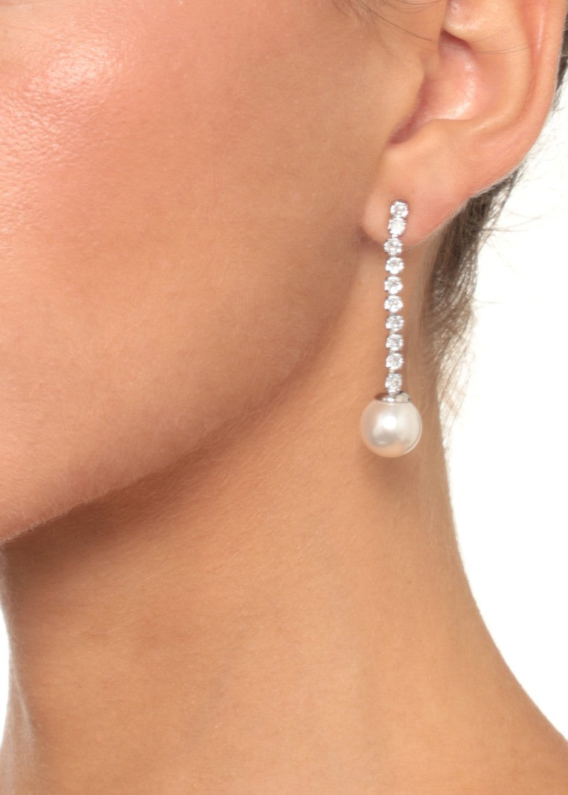 Self-Portrait Silver Drop Earrings With Crystals And Pearl Pendant