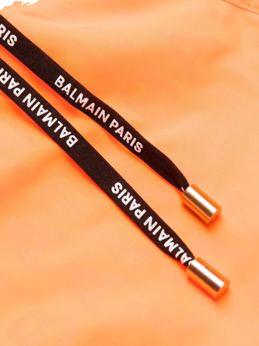 Balmain Vibrant Orange Swim Shorts With Comfortable Fit And Drawstring Closure