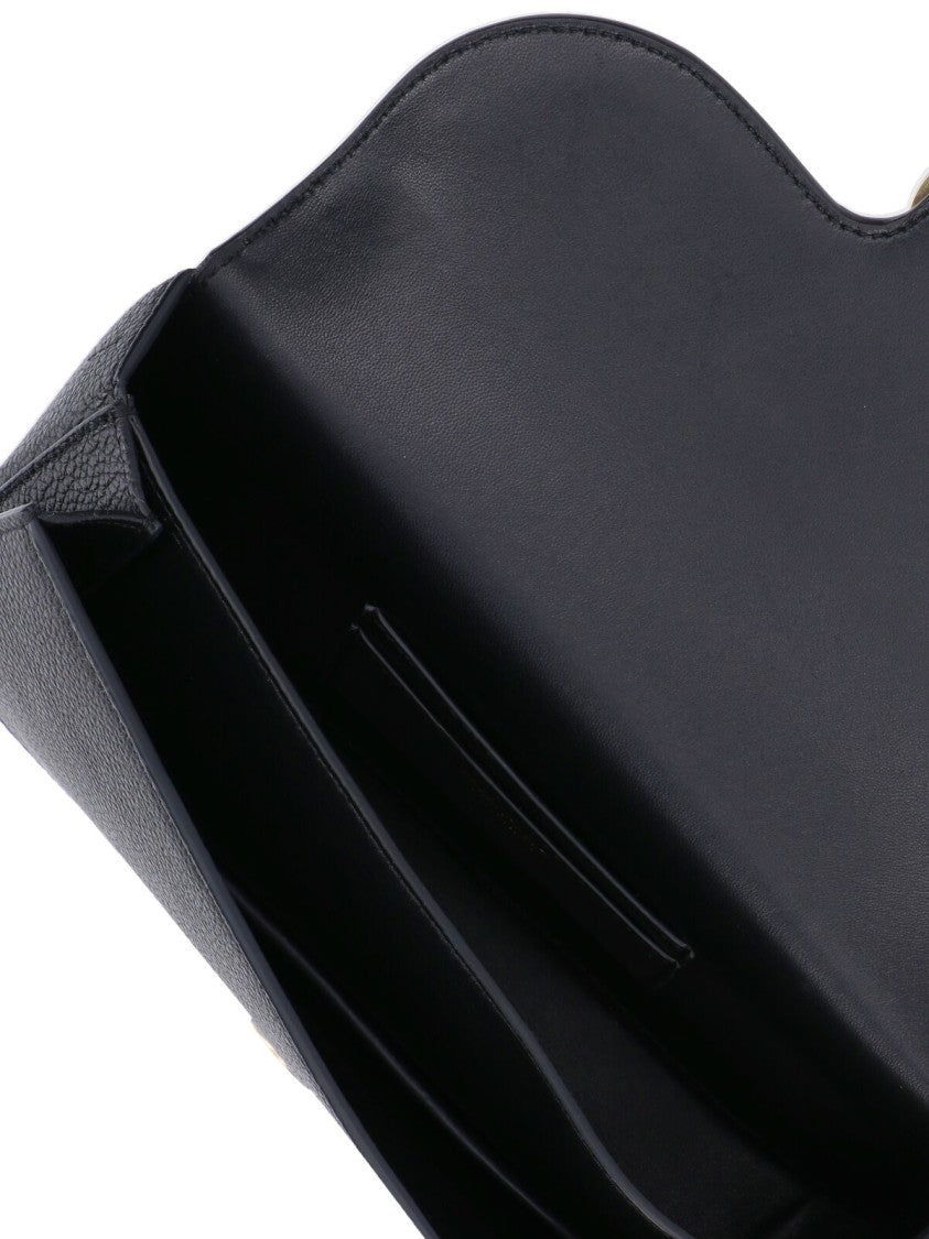 Ferragamo Rectangular Black Textured Leather Shoulder Bag With Magnetic Closure