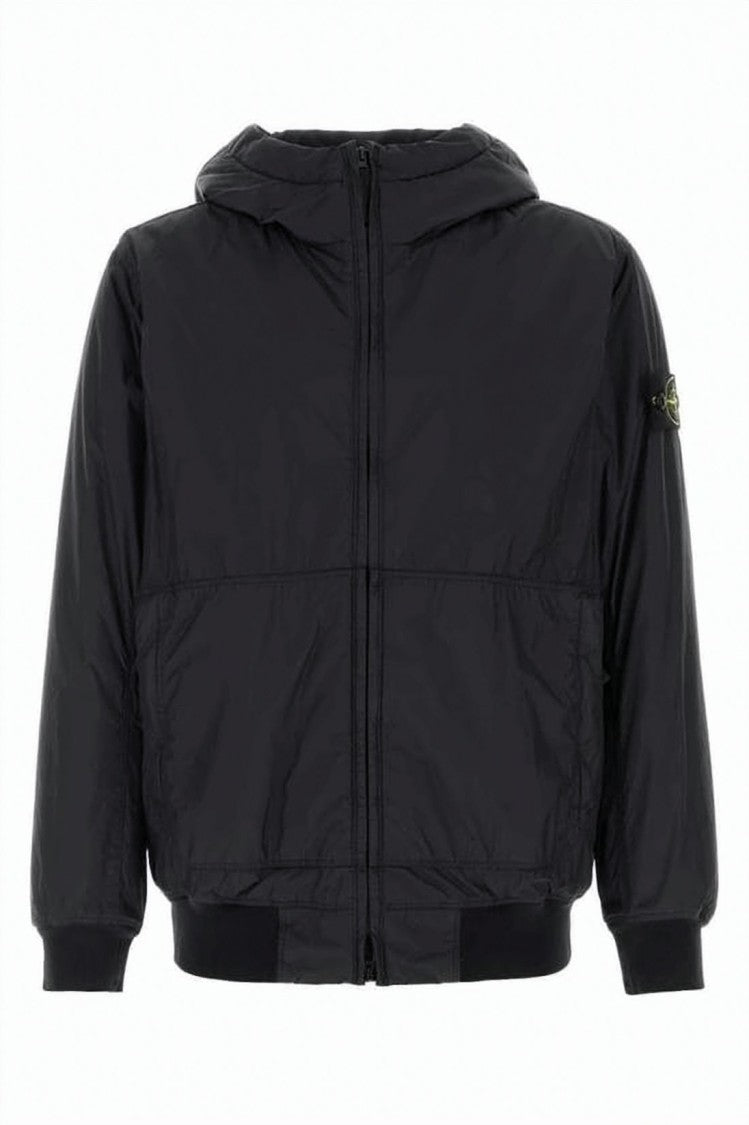 Stone Island Hooded Black Jacket With Ribbed Details
