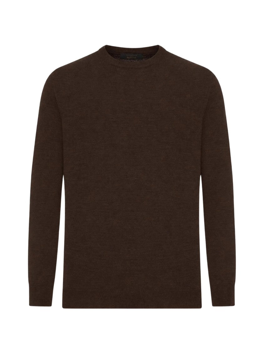 Zanone Brown Fine Knit Wool-Blend Crewneck Sweater