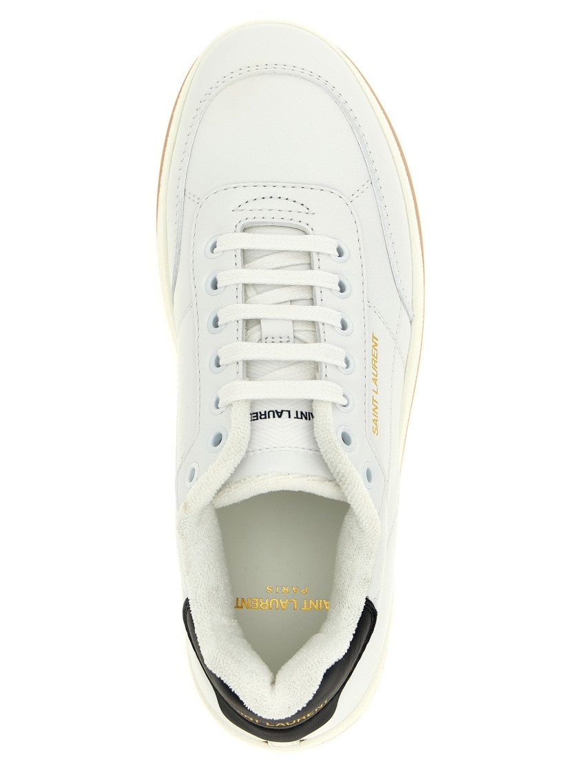 Saint Laurent Leather Sneakers With Contrast Heel And Embossed Logo