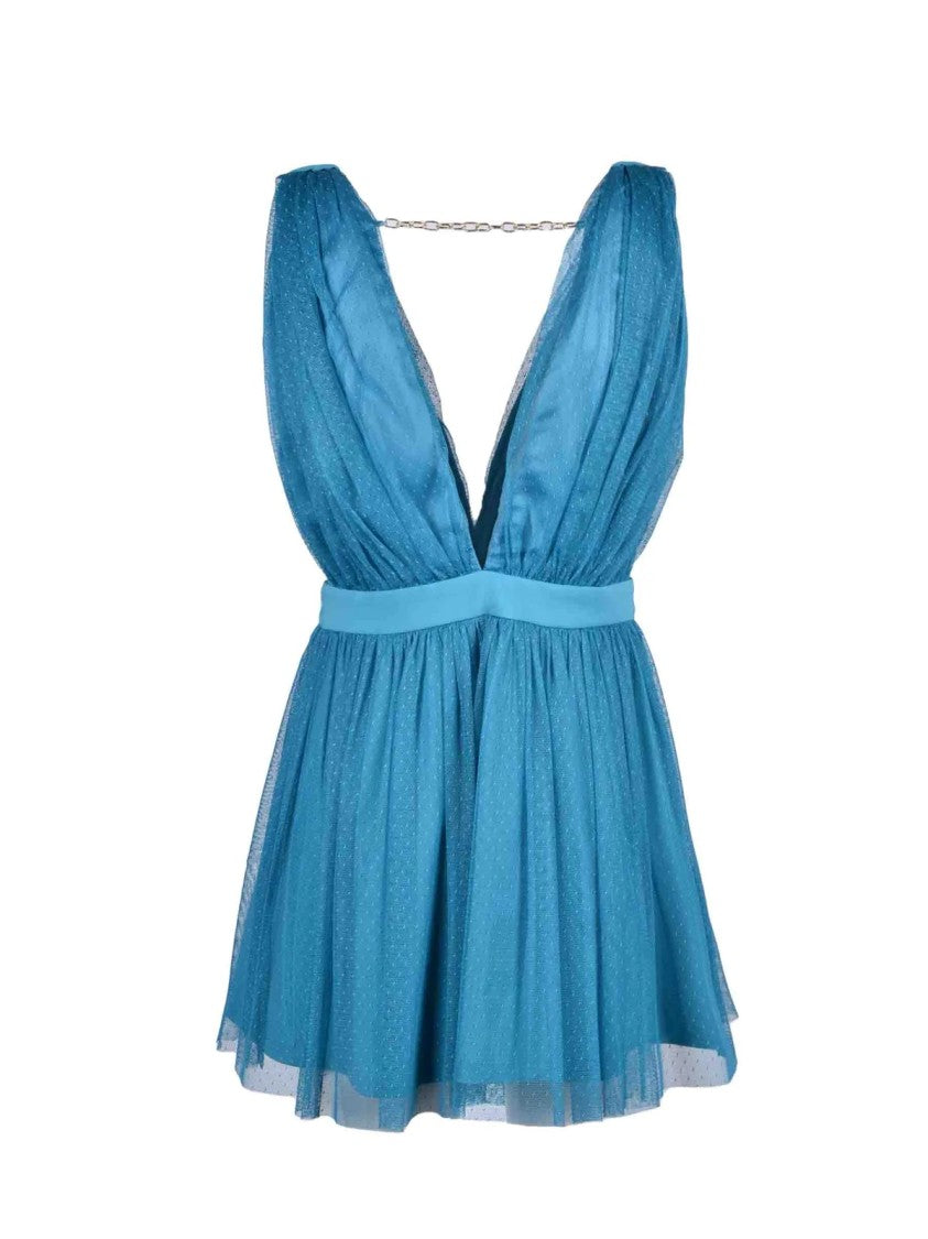 Feminista Turquoise Chain Detail Flared Stretch Mini Dress