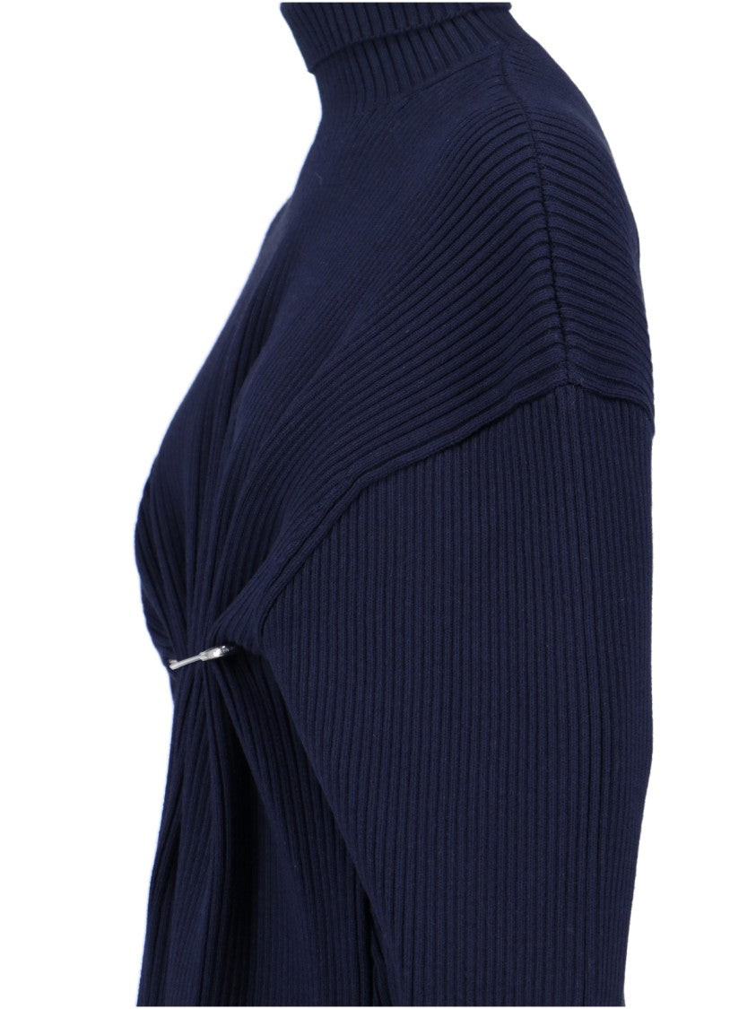 Balenciaga Ribbed Knit Midi Dress – Blue