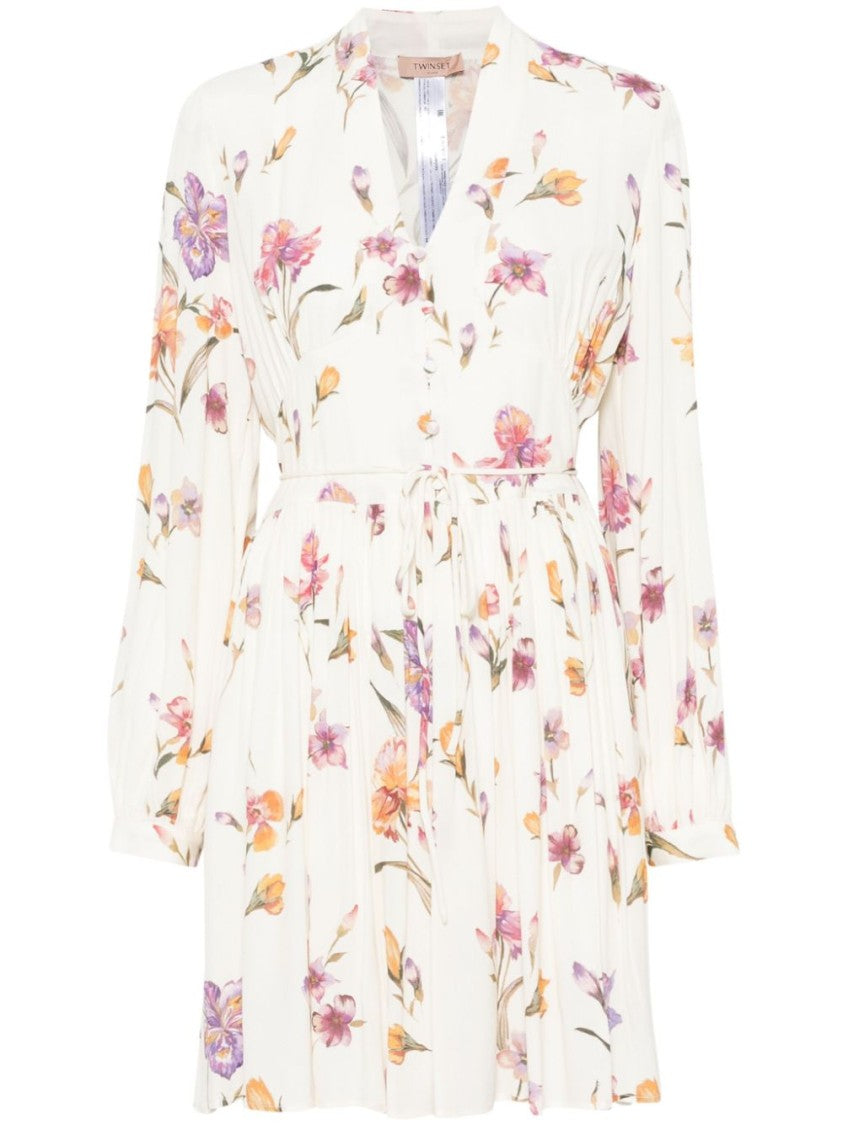 Twin-Set Floral Print Dress With V-Neckline