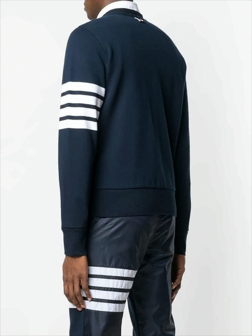 Thom Browne Cropped Blue Cardigan With Deep V-Neck And Signature Stripes