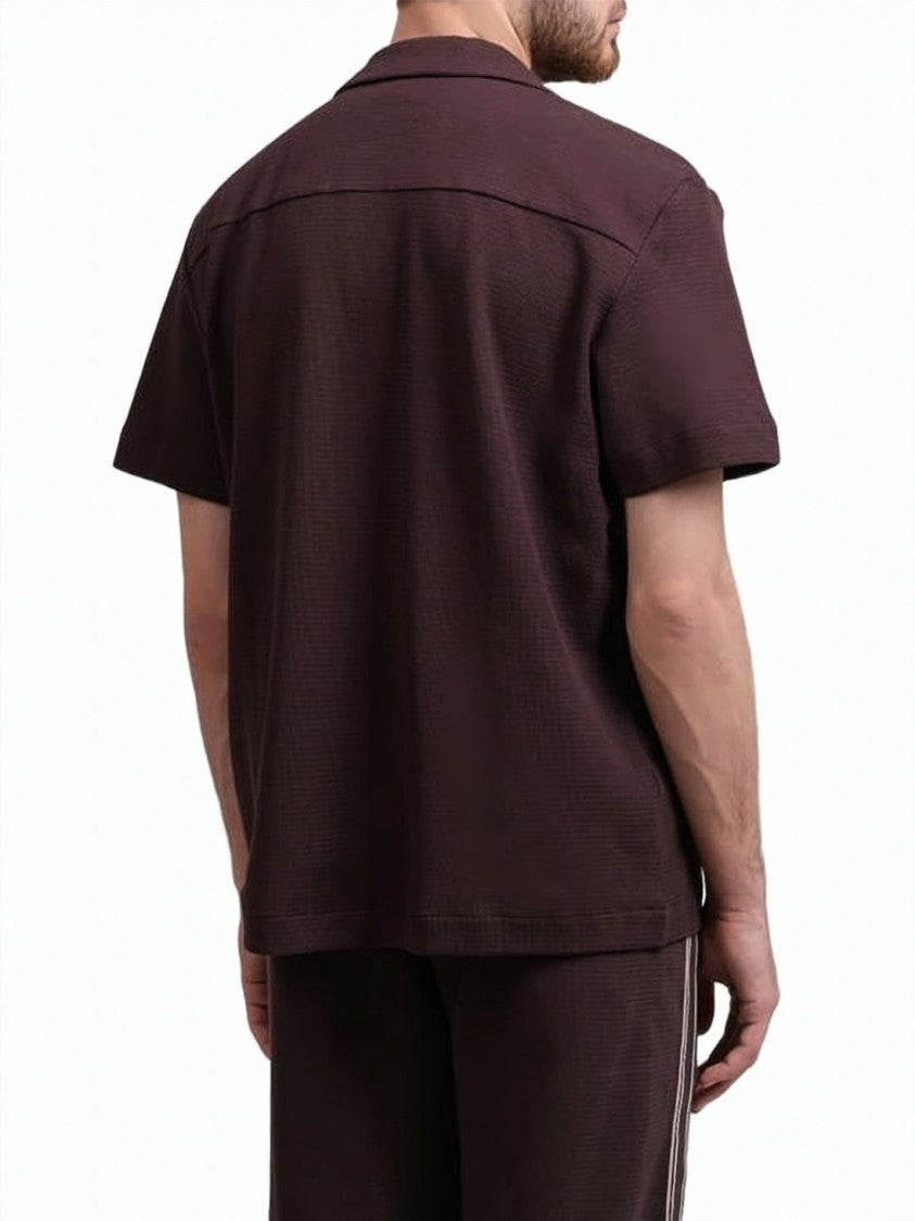 Hugo Boss Textured Burgundy Polo Shirt With Camp Collar And Button-Down Front