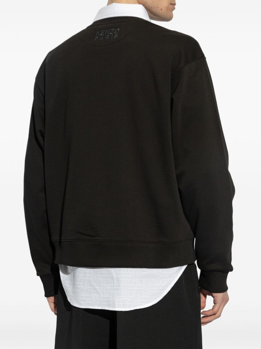 Kenzo Classic Black Cotton Sweatshirt With Ribbed Detailing
