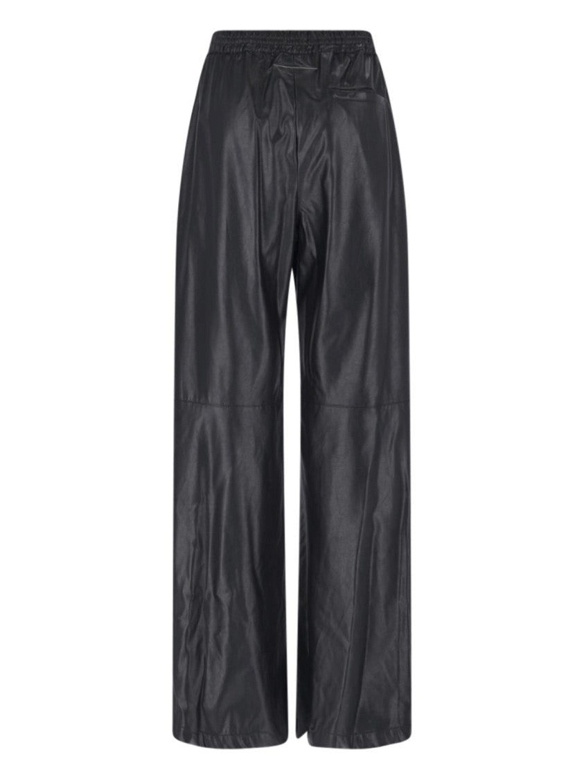 Mm6 By Maison Margiela Wide-Leg Faux Leather Pants With Gathered Waistband And Side Pockets