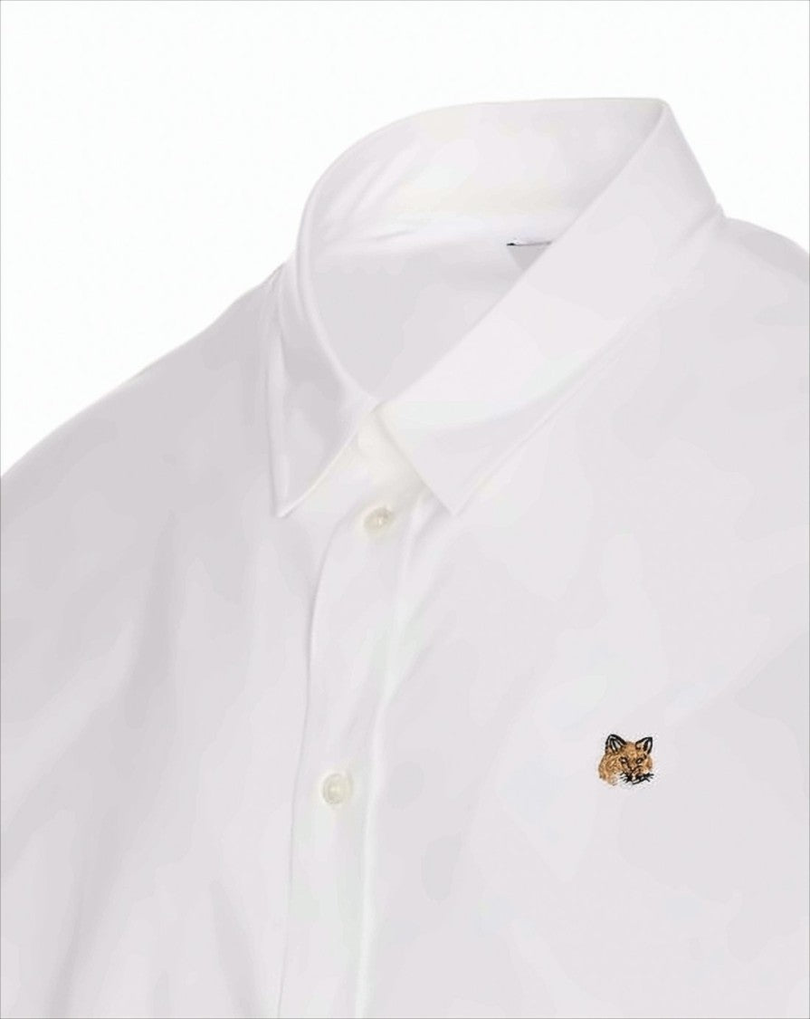Maison Kitsuné Long-Sleeve White Cotton Shirt With Embroidered Fox Detail