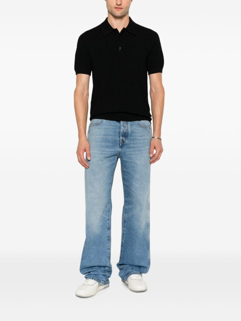 Balmain Ribbed Knit Polo Shirt With Button Placket