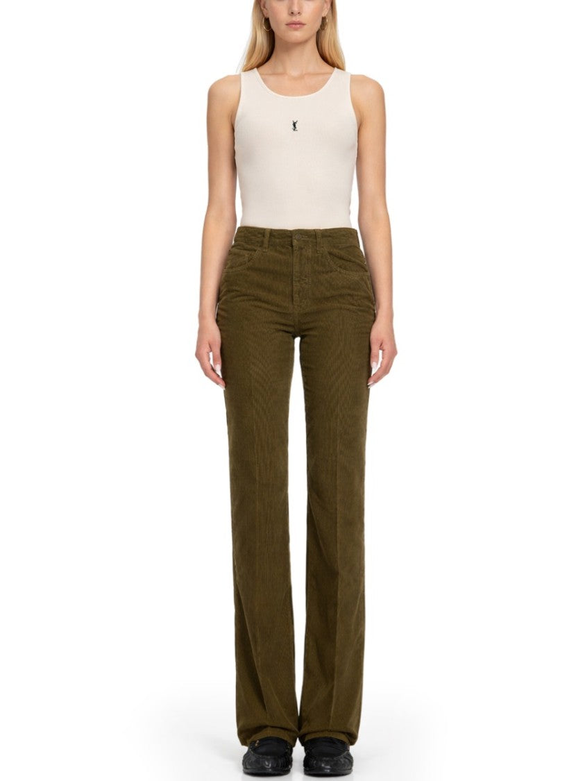 Saint Laurent Clyde High-Waist Wide-Leg Cotton Pants