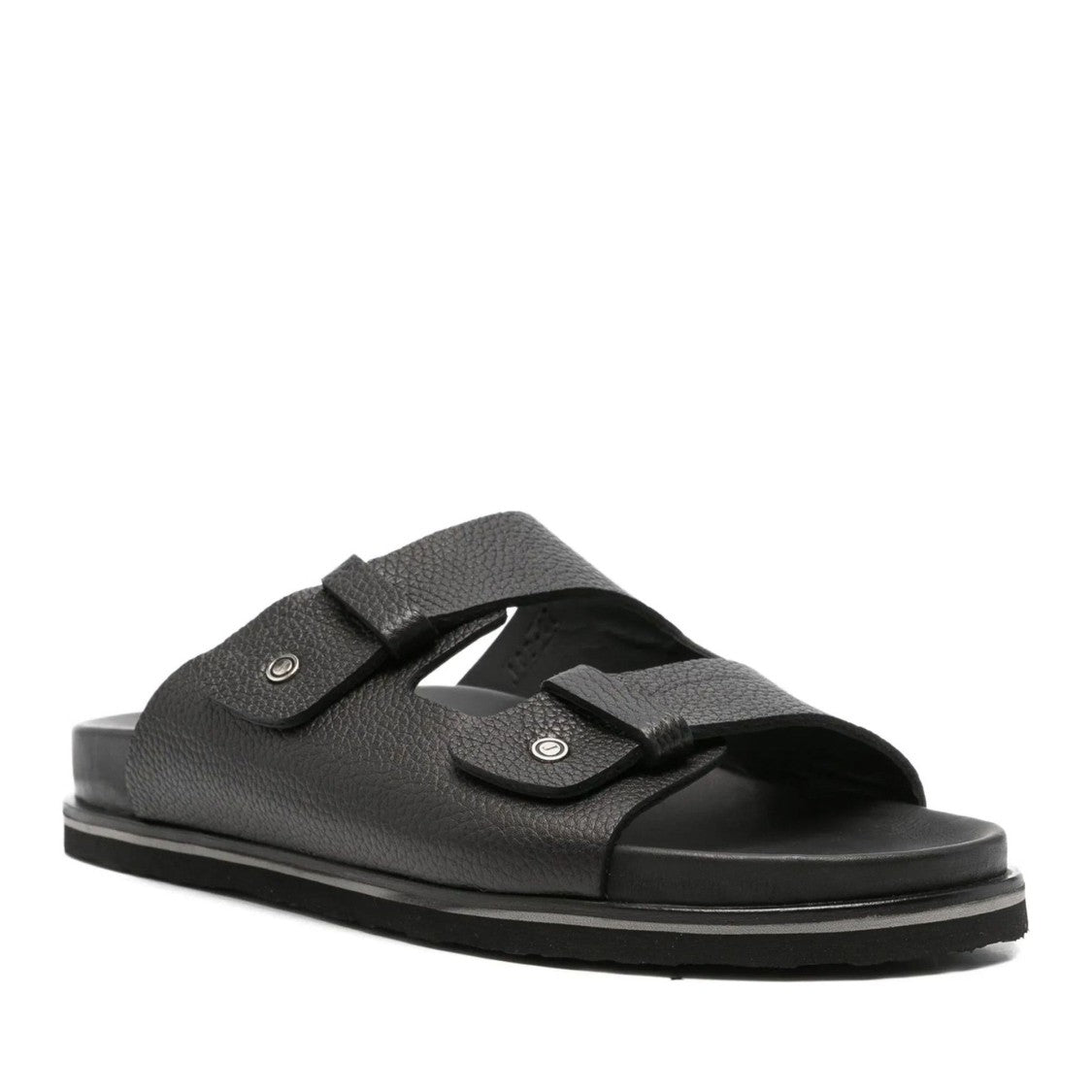 John Harrison Black Adjustable Strap Leather Slippers